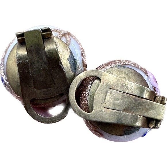 Vtg Made in ITALY Venetian Wedding Cake Glass Button Clip On Earrings Pink Gold - Picture 13 of 13